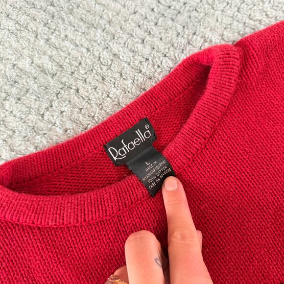 vintage red american flag classic preppty crewneck sweater long slv L pullover - Picture 3 of 5